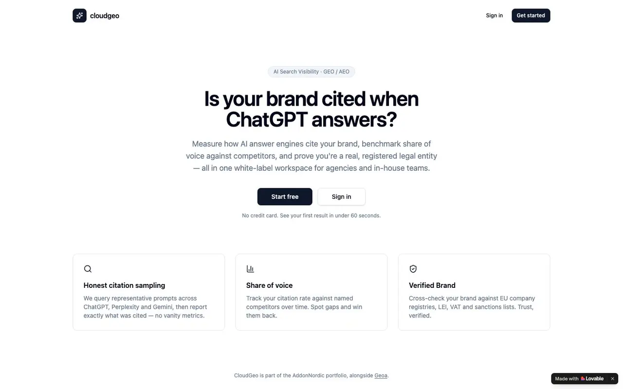 CloudGeo — AI-synlighed som white-label til bureauer.