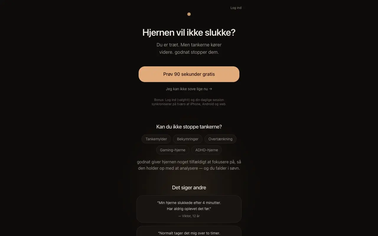 godnat.app — Stop tankemylder og fald i søvn.