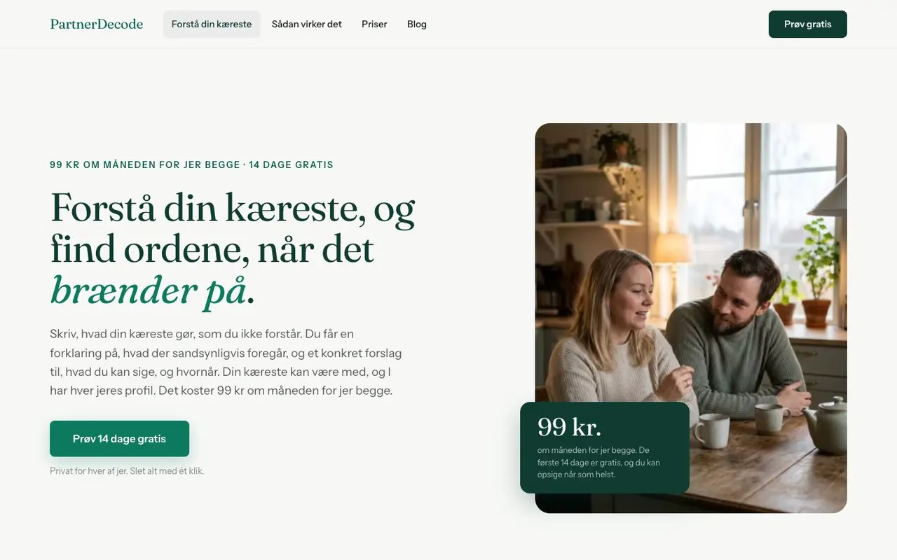 PartnerDecode — Forstå din kæreste, og find ordene, når det brænder på.